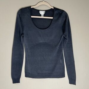 Talbots Pure Silk Sweater Medium Gray Lightweight Knit Scoop Neck Women's